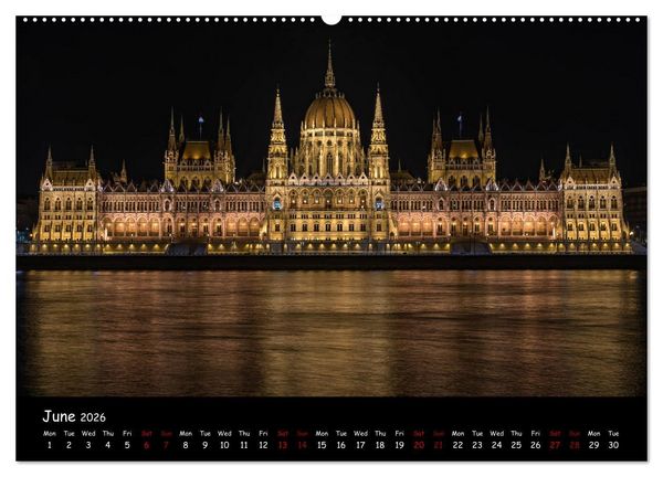 Produktbild: Danube River Nightlights (High Quality Premium Wall Calendar 2026 DIN A2 landscape),CALVENDO 12 Month Wall Calendar