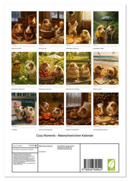 Produktbild: Cozy Moments - Meerschweinchen Kalender (Wandkalender 2026 DIN A4 hoch), CALVENDO Monatskalender