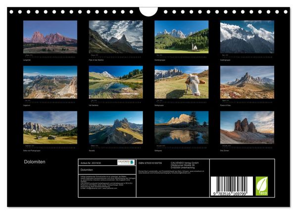 Produktbild: Dolomiten (Wandkalender 2026 DIN A4 quer), CALVENDO Monatskalender