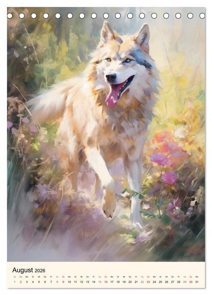 Produktbild: W&ouml;lfe. Zarte Aquarelle von beeindruckenden Tieren (Tischkalender 2026 DIN A5 hoch), CALVENDO Monatskalender