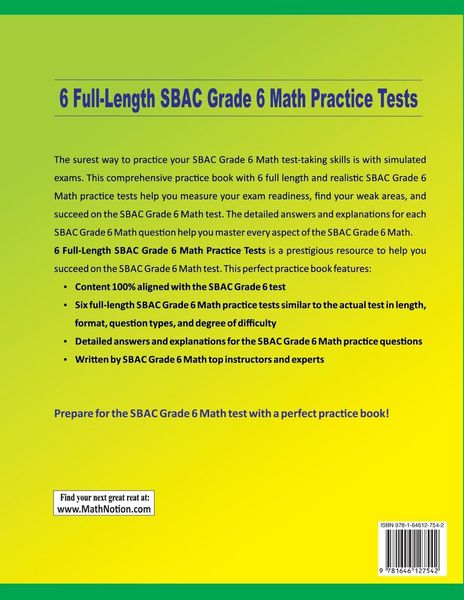 Produktbild: 6 Full-Length SBAC Grade 6 Math Practice Tests