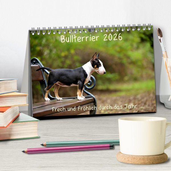 Produktbild: Bullterrier 2026 Frech und fr&ouml;hlich durch das Jahr (Tischkalender 2026 DIN A5 quer), CALVENDO Monatskalender