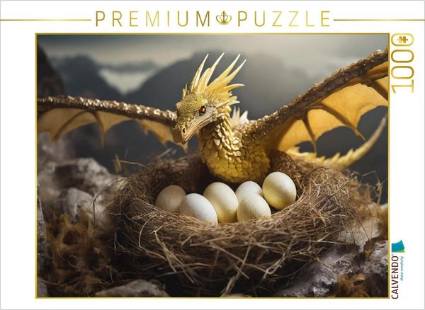 Produktbild: CALVENDO Puzzle Ein gelber Drache bewacht sein Nest | 1000 Teile Lege-Gr&ouml;&szlig;e 64x48cm Foto-Puzzle f&uuml;r gl&uuml;ckliche Stunden