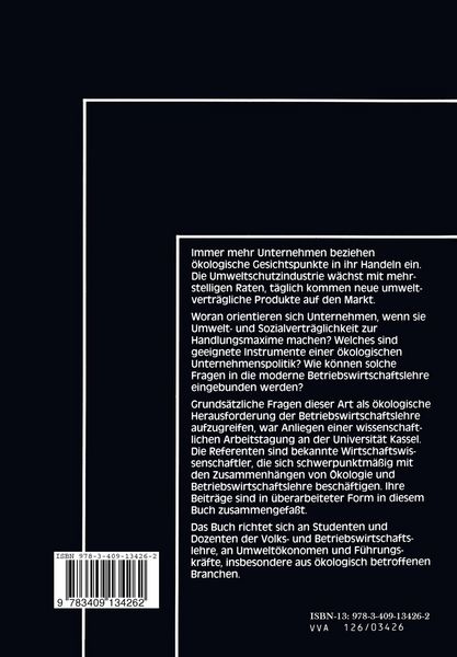 Produktbild: &Ouml;kologische Herausforderung der Betriebswirtschaftslehre