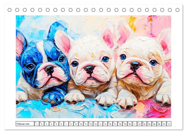 Produktbild: Bulldoggen Paintings. K&uuml;nstlerische Hundeportr&auml;ts im leuchtenden &Ouml;lgem&auml;lde-Stil (Tischkalender 2026 DIN A5 quer), CALVENDO Monatskalender