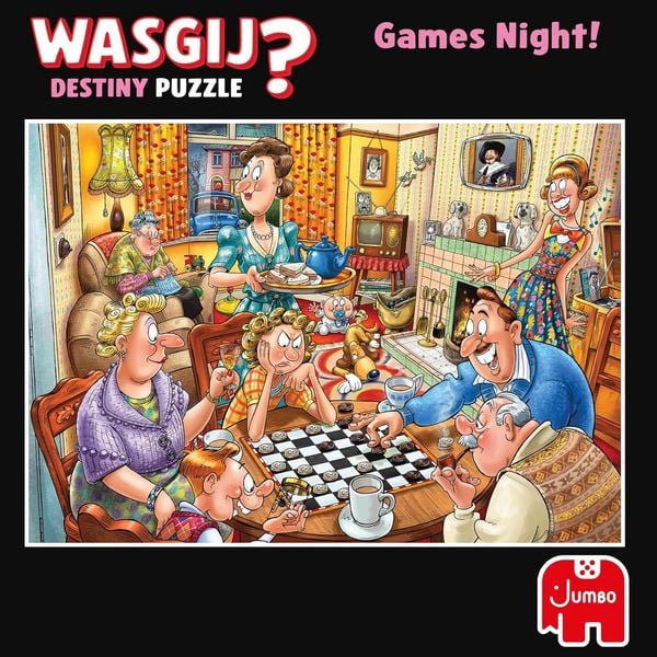 Produktbild: Jumbo 1110100594 - Wasgij Destiny 25, Games Night!, Spieleabend, Comic-Puzzle, 1000 Teile