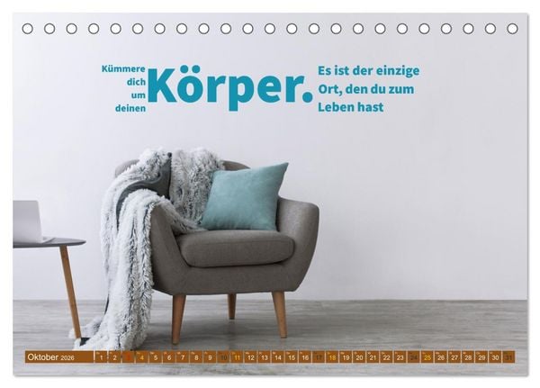 Produktbild: Achtsamkeit Gesundheit mit coolen Spr&uuml;chen zum Wohlbefinden (Tischkalender 2026 DIN A5 quer), CALVENDO Monatskalender