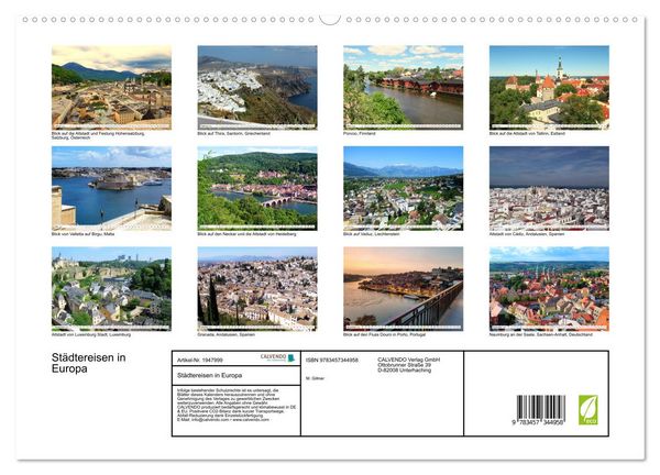 Produktbild: St&auml;dtereisen in Europa (hochwertiger Premium Wandkalender 2026 DIN A2 quer), Kunstdruck in Hochglanz