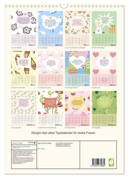 Produktbild: K&ouml;nigin &uuml;ber alles! Typokalender f&uuml;r starke Frauen (Wandkalender 2026 DIN A3 hoch), CALVENDO Monatskalender