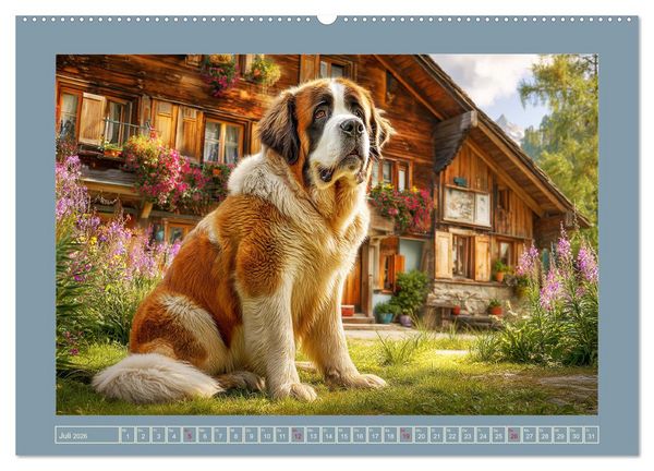 Produktbild: K&ouml;nigliche Bernhardiner. Die sanften Riesen der Alpen (hochwertiger Premium Wandkalender 2026 DIN A2 quer), Kunstdruck in Hochglanz