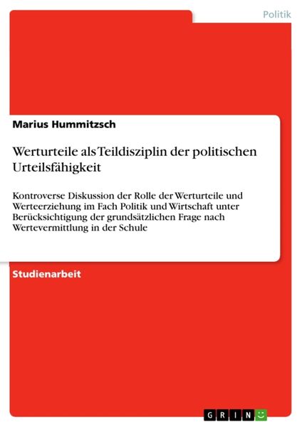 Produktbild: Werturteile als Teildisziplin der politischen Urteilsf&auml;higkeit