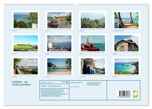 Produktbild: KARIBIK - die Vielfalt genie&szlig;en (hochwertiger Premium Wandkalender 2026 DIN A2 quer), Kunstdruck in Hochglanz