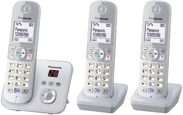 Panasonic KX-TG6823 Trio DECT, GAP Schnurloses Telefon analog Anrufbeantworter Silber, Grau