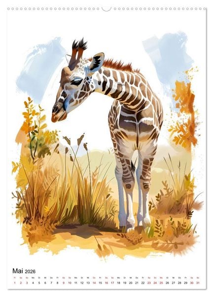 Produktbild: Afrikas Tiere - Illustriert in Wasserfarben (hochwertiger Premium Wandkalender 2026 DIN A2 hoch), Kunstdruck in Hochglanz