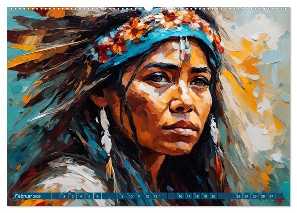 Produktbild: Portraits im Stil amerikanischer Ureinwohner (hochwertiger Premium Wandkalender 2026 DIN A2 quer), Kunstdruck in Hochglanz