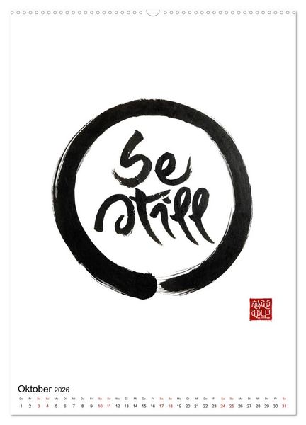 Produktbild: Zen Art Kalligraphie inspiriert von Zen-Meister Th&iacute;ch Nhất Hạnh (hochwertiger Premium Wandkalender 2026 DIN A2 hoch), Kunstdruck in Hochglanz