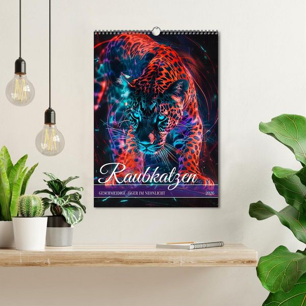 Produktbild: Raubkatzen - Geschmeidige J&auml;ger im Neonlicht (Wandkalender 2026 DIN A3 hoch), CALVENDO Monatskalender