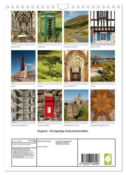 Produktbild: England - Einzigartige Kulturlandschaften (Wandkalender 2026 DIN A4 hoch), CALVENDO Monatskalender