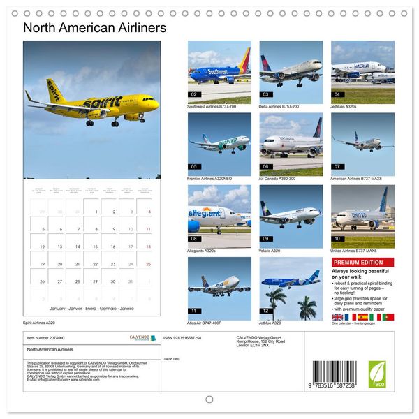 Produktbild: North American Airliners (Wall Calendar 2026 12 &times; 12 Inch) CALVENDO 12 Month Wall Calendar
