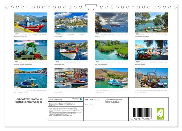 Produktbild: Farbenfrohe Boote in kristallklarem Wasser (Wandkalender 2026 DIN A4 quer), CALVENDO Monatskalender