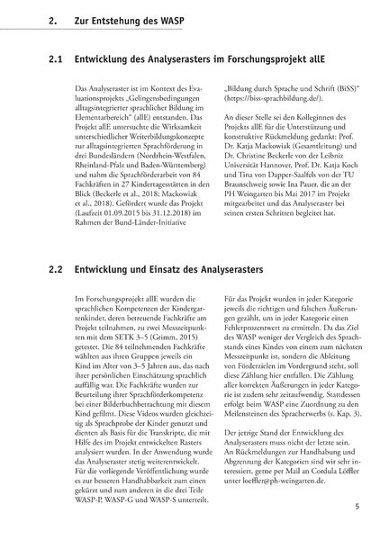 Produktbild: Weingartner Analyseraster f&uuml;r Spontansprachproben - WASP