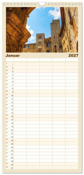 Produktbild: Familienplaner 2027 - San Gimignano, die Stadt der T&uuml;rme mit 5 Spalten (Wandkalender, 21 x 45 cm) CALVENDO