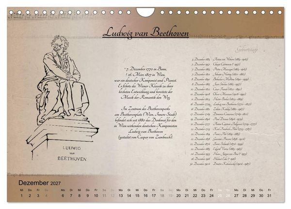 Produktbild: Von Mozart bis Beethoven (Wandkalender 2027 DIN A4 quer), CALVENDO Monatskalender