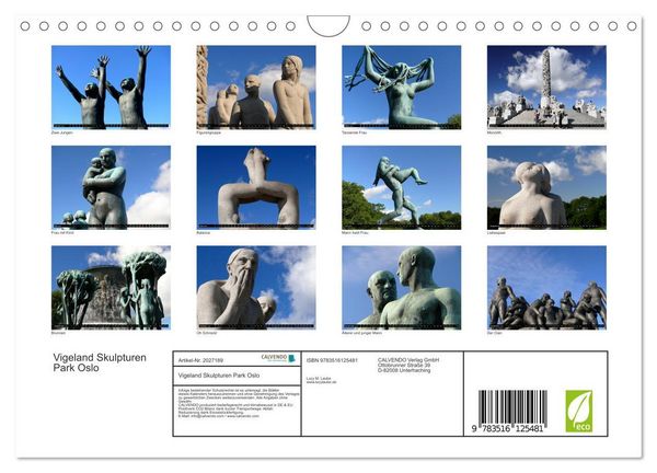 Produktbild: Vigeland Skulpturen Park Oslo (Wandkalender 2026 DIN A4 quer), CALVENDO Monatskalender