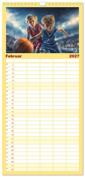 Produktbild: Familienplaner 2027 - Basketball - Kids in Action mit 5 Spalten (Wandkalender, 21 x 45 cm) CALVENDO