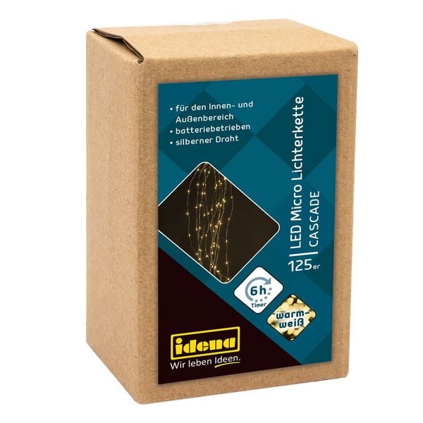 Produktbild: Idena Lichterkette 125 LED Cascade 6h Timer 1,7m