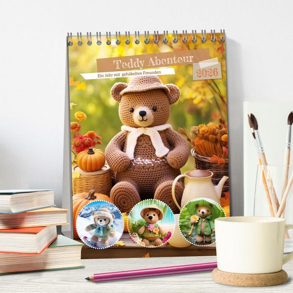 Produktbild: Teddy Abenteur - Ein Jahr mit geh&auml;kelten Freunden (Tischkalender 2026 DIN A5 hoch), CALVENDO Monatskalender