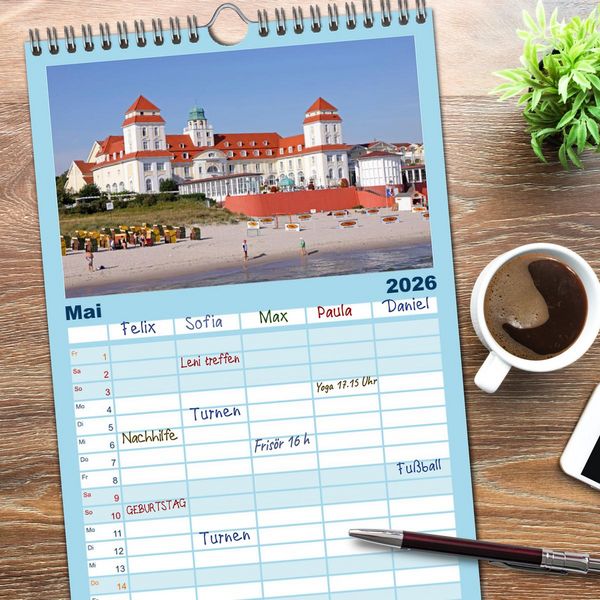 Produktbild: Familienplaner 2026 - Ostseeinseln R&uuml;gen, Hiddensee, Ummanz mit 5 Spalten (Wandkalender, 21 x 45 cm) CALVENDO