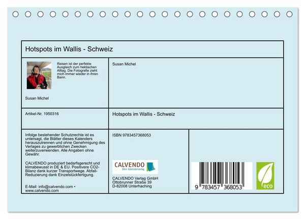 Produktbild: Hotspots im Wallis - Schweiz (Tischkalender 2026 DIN A5 quer), CALVENDO Monatskalender