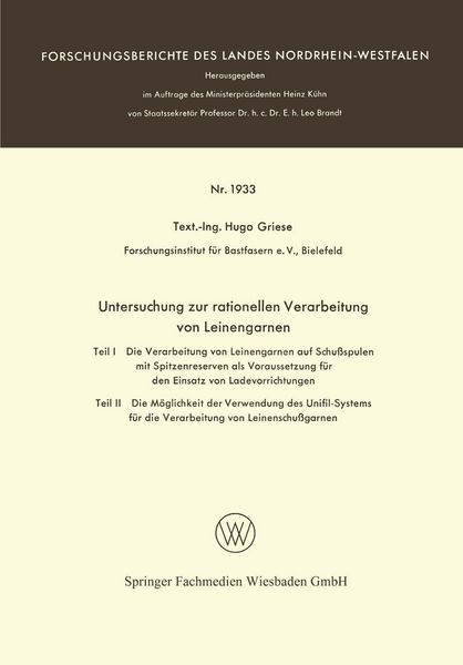 Produktbild: Untersuchung zur rationellen Verarbeitung von Leinengarnen