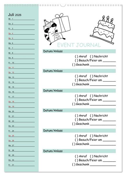 Produktbild: Geburtstagsplaner Doodle Tiere - F&uuml;r Termine, Geschenke, Eventdetails & mehr (hochwertiger Premium Wandkalender 2026 DIN A2 hoch), Kunstdruck in Hochglanz