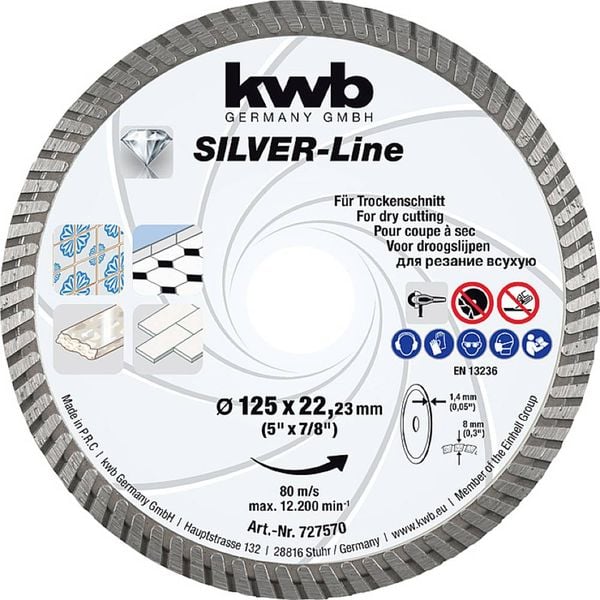 Produktbild: Kwb 727570 Diamanttrennscheibe Durchmesser 125mm Bohrungs-&Oslash; 22.23mm 1St.