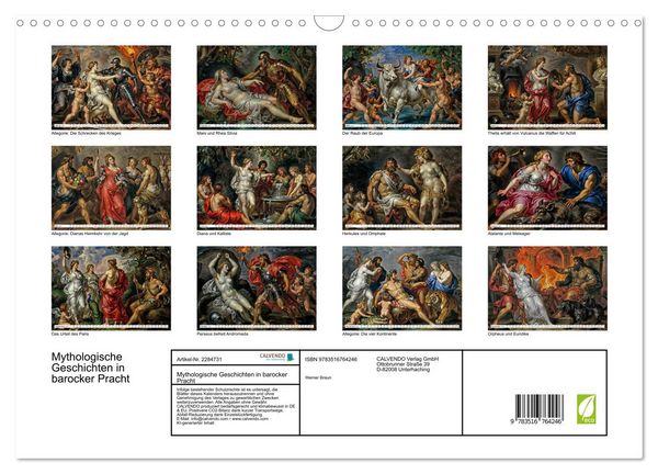 Produktbild: Mythologische Geschichten in barocker Pracht (Wandkalender 2027 DIN A3 quer), CALVENDO Monatskalender