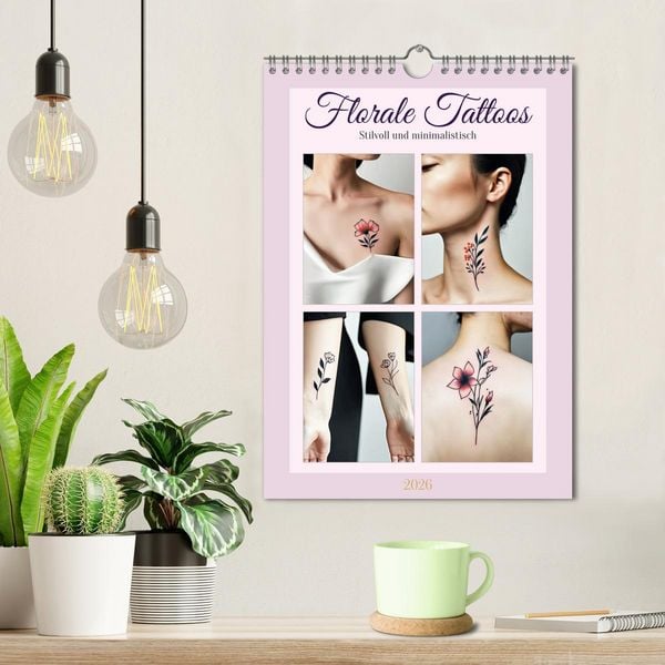 Produktbild: Florale Tattoos Stilvoll und minimalistisch (Wandkalender 2026 DIN A4 hoch), CALVENDO Monatskalender