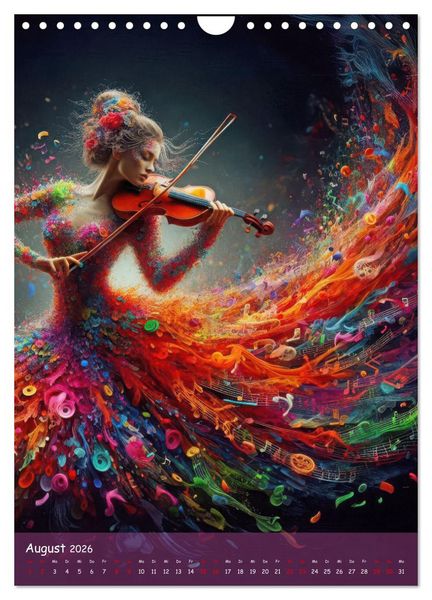 Produktbild: Musikalische Magie &ndash; Frauen in klangvollen Kleidern aus Noten und Farbe (Wandkalender 2026 DIN A4 hoch), CALVENDO Monatskalender