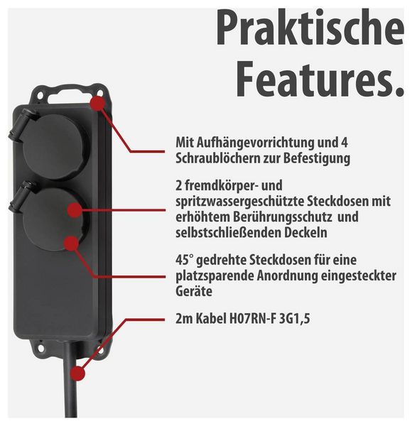 Produktbild: Brennenstuhl 1159930 Steckdosenleiste 2fach Schwarz Schutzkontakt 1St.