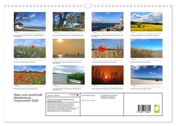 Produktbild: Natur und Landschaft Mecklenburg - Vorpommern 2026 (Wandkalender 2026 DIN A3 quer), CALVENDO Monatskalender