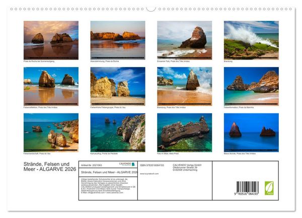 Produktbild: Str&auml;nde, Felsen und Meer - ALGARVE 2026 (hochwertiger Premium Wandkalender 2026 DIN A2 quer), Kunstdruck in Hochglanz