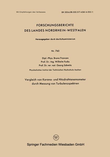 Produktbild: Vergleich von Korona- und Hitzdrahtanemometer durch Messung von Turbulenzspektren