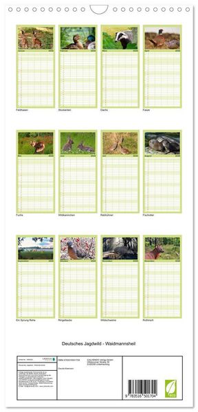 Produktbild: Familienplaner 2026 - Deutsches Jagdwild - Waidmannsheil mit 5 Spalten (Wandkalender, 21 x 45 cm) CALVENDO
