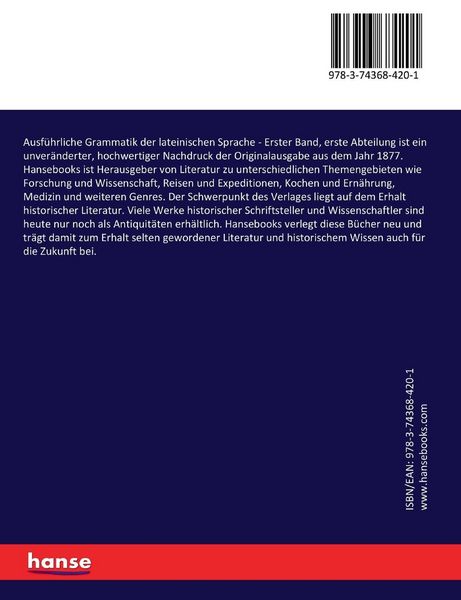 Produktbild: Ausf&uuml;hrliche Grammatik der lateinischen Sprache