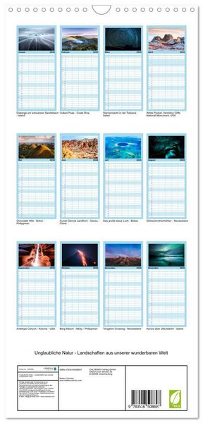 Produktbild: Familienplaner 2026 - Unglaubliche Natur - Landschaften aus unserer wunderbaren Welt mit 5 Spalten (Wandkalender, 21 x 45 cm) CALVENDO