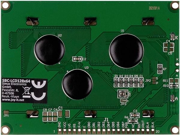Produktbild: Joy-it LCD-Display Wei&szlig; Blau 128 x 64 Pixel (B x H x T) 93 x 70 x 12mm