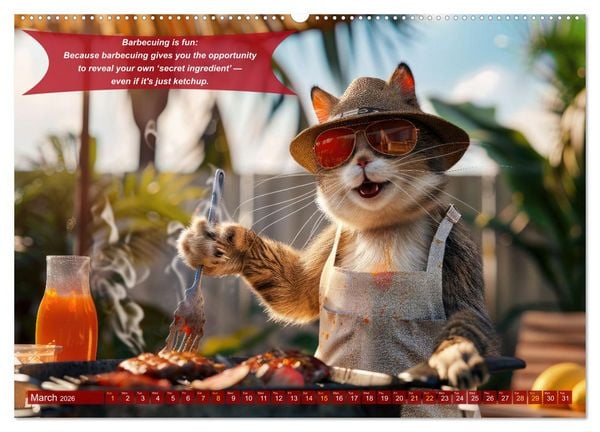 Produktbild: Funny charming animals as barbecue chef (High Quality Premium Wall Calendar 2026 DIN A2 landscape),CALVENDO 12 Month Wall Calendar