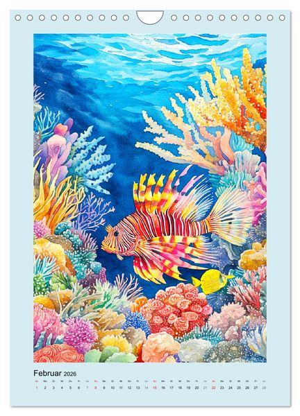Produktbild: Ozeanpoesie. Die Unterwasserwelt im Aquarell-Stil (Wandkalender 2026 DIN A4 hoch), CALVENDO Monatskalender