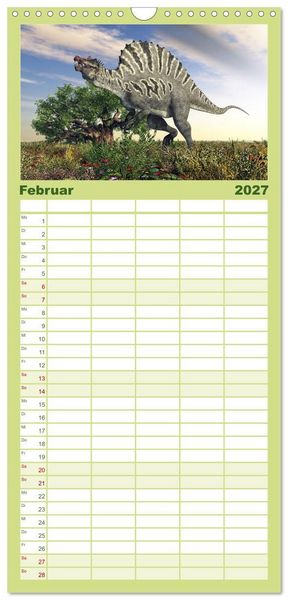 Produktbild: Familienplaner 2027 - Dinosaurier. Urzeitliche Giganten mit 5 Spalten (Wandkalender, 21 x 45 cm) CALVENDO